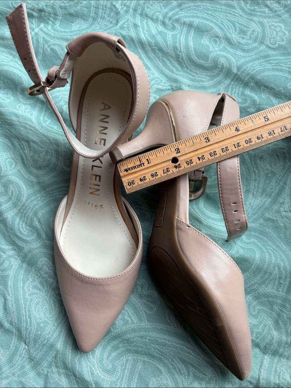 Anne Klein beige Pointed-Toe Ankle-Strap Heels - Picture 7 of 8